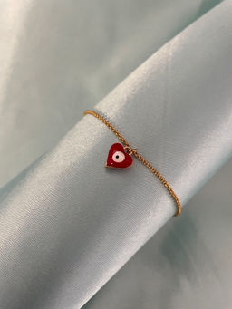 Digital Dress Room - Gold Plated Red Heart Evil Eye Bracelet