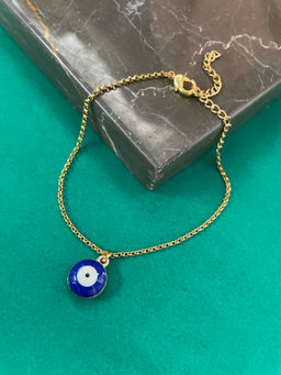 Digital Dress Room - Gold Plated Round Blue Evil Eye Bracelet