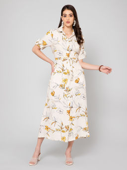 Cantabil - Women Yellow Rayon Printed Collar Neck Dress