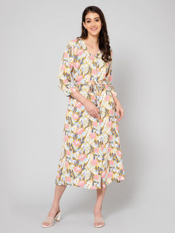 Cantabil - Women Multi-Color Rayon Printed V-Neck Dress