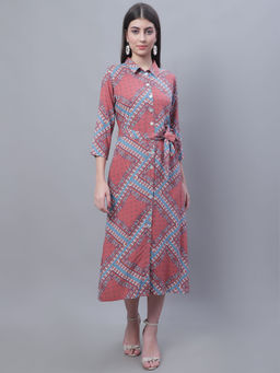 Cantabil - Women Multi-Color Rayon Printed Collar Neck Dress