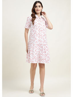 RANNG LABEL - Women Red Viscose Geometric Collar Neck Dress