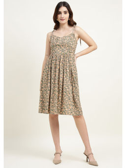 RANNG LABEL - Women Brown Viscose Floral Sweetheart Dress