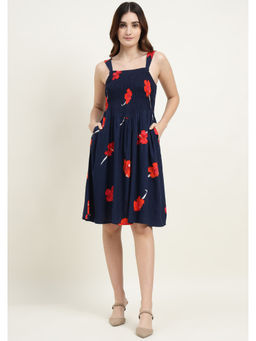 RANNG LABEL - Women Blue Viscose Floral Square Neck Dress