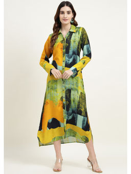 RANNG LABEL - Women Multi-Color Viscose Colorblock Collar Neck Dress