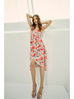 Virgio - Women Pink Viscose Floral V-Neck Dress