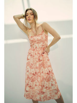 Virgio - Women Orange Viscose Floral Shoulder Straps Dress