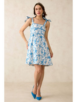 Virgio - Women White Cotton Solid Square Neck Dress