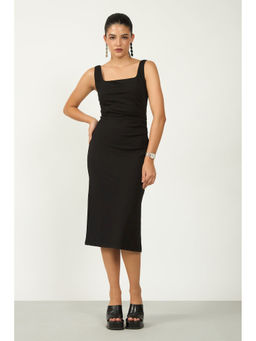 Virgio - Women Black Viscose Solid Square Neck Dress