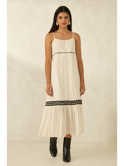 Virgio - Women White Cotton Solid Shoulder Straps Dress