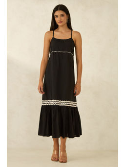 Virgio - Women Black Cotton Solid Shoulder Straps Dress