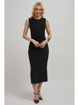 Virgio - Women Black Viscose Solid Round Neck Dress