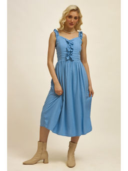 Virgio - Women Blue Viscose Solid Sweetheart Dress