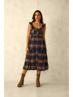 Virgio - Women Multi-Color Viscose Checks Sweetheart Dress