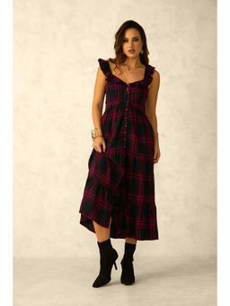 Virgio - Women Pink Viscose Checks Sweetheart Dress