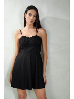 Virgio - Women Black Cotton Solid Sweetheart Dress