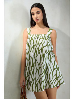 Virgio - Women White Cotton Abstract Square Neck Dress