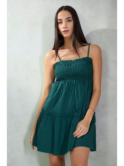 Virgio - Women Green Cotton Solid Shoulder Straps Dress