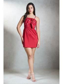 Virgio - Women Red Cotton Polka Dots Sweetheart Dress