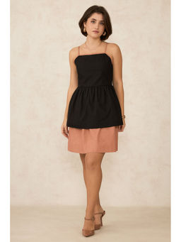 Virgio - Women Brown Cotton Colorblock Shoulder Straps Dress