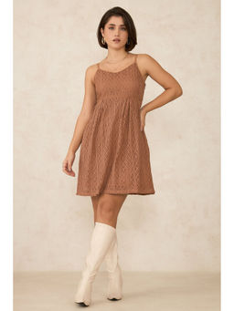 Virgio - Women Brown Cotton Solid V-Neck Dress