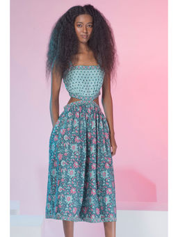 Virgio - Women Multi-Color Cotton Floral Square Neck Dress