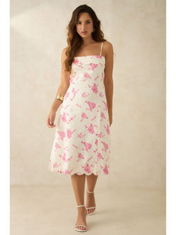 Virgio - Women Pink Cotton Floral Square Neck Dress