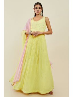 Soch - Women Yellow Georgette Embellished Sequined Suit Set