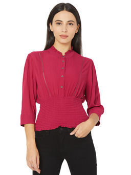 Spykar - Womens Regular Fit Solid Onion Red Top