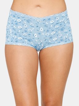 Zivame - Low Rise Full Coverage Boyshort Panty - Floral Print Dusk Blue