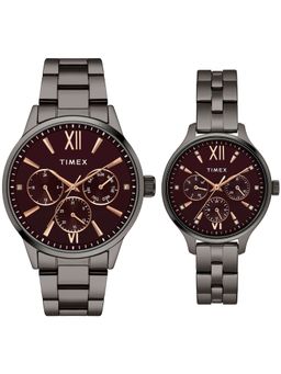 Timex - Trendline Round 21mm Brown Dial Analog Pair Watch - TW00PR314