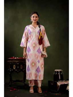 Mokshi - Cream Cotton V-Neck Printed Kurta Set (Set of 2)