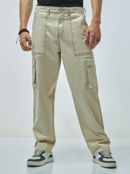 Bewakoof - Men's Beige Straight Fit Cargo Pants