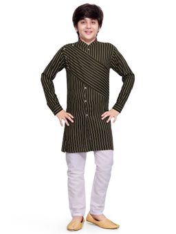 Jeetethnics - Boys Green Striped Kurta Pyjama Set (Set of 2)