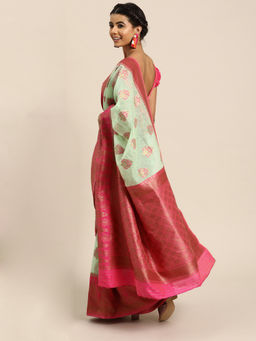 Sareemall - Sea Green Festive Wear Silk Blend Woven Saree With Unstitched Blouse with Unstitched