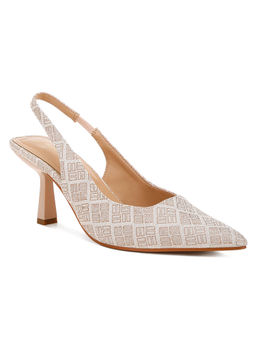 London Rag - Beige Pointed Toe Kitten Heel Pumps