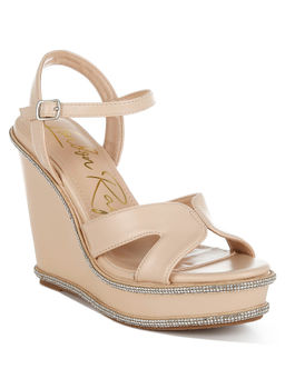 London Rag - Beige Rhinestones Embellished Wedges