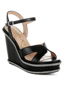 London Rag - Black Rhinestones Embellished Wedges