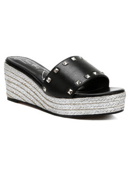 London Rag - Black Slip On Wedges