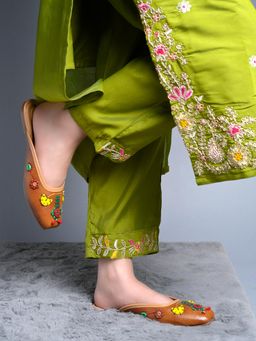 Shoetopia - Women Tan Ethnic Handcrafted Embellished Mules