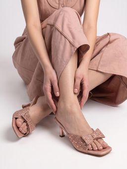 Dollphin - Women Tan Embellished Transparent Kitten Heels