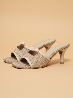 ERIDANI - Women Leslie Off White Tweed Bow Detail Stilettos