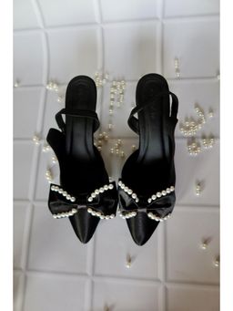 drunch - Moonlit Black Pearl Slingback Heels