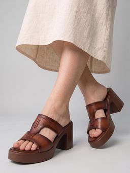 Dollphin - Brown Leather Upper Women Block Heels