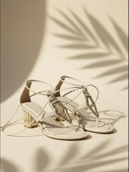 drunch - Off White Serra Tie-Up T-Strap Heels