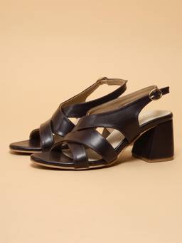 ERIDANI - Women Seneca Brown Cross Strap Block Heels with Slingback