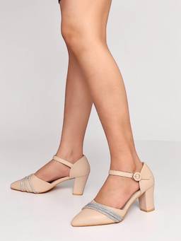 Truffle Collection - Beige Embellished Heels