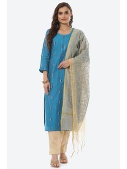 Biba - Blue Cotton Unstitched Suit (Set of 3)