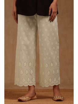 Soch - Women Off White Cotton Embroidered Palazzo With Thread Work