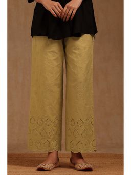 Soch - Women Beige Cotton Embroidered Palazzo With Thread Work